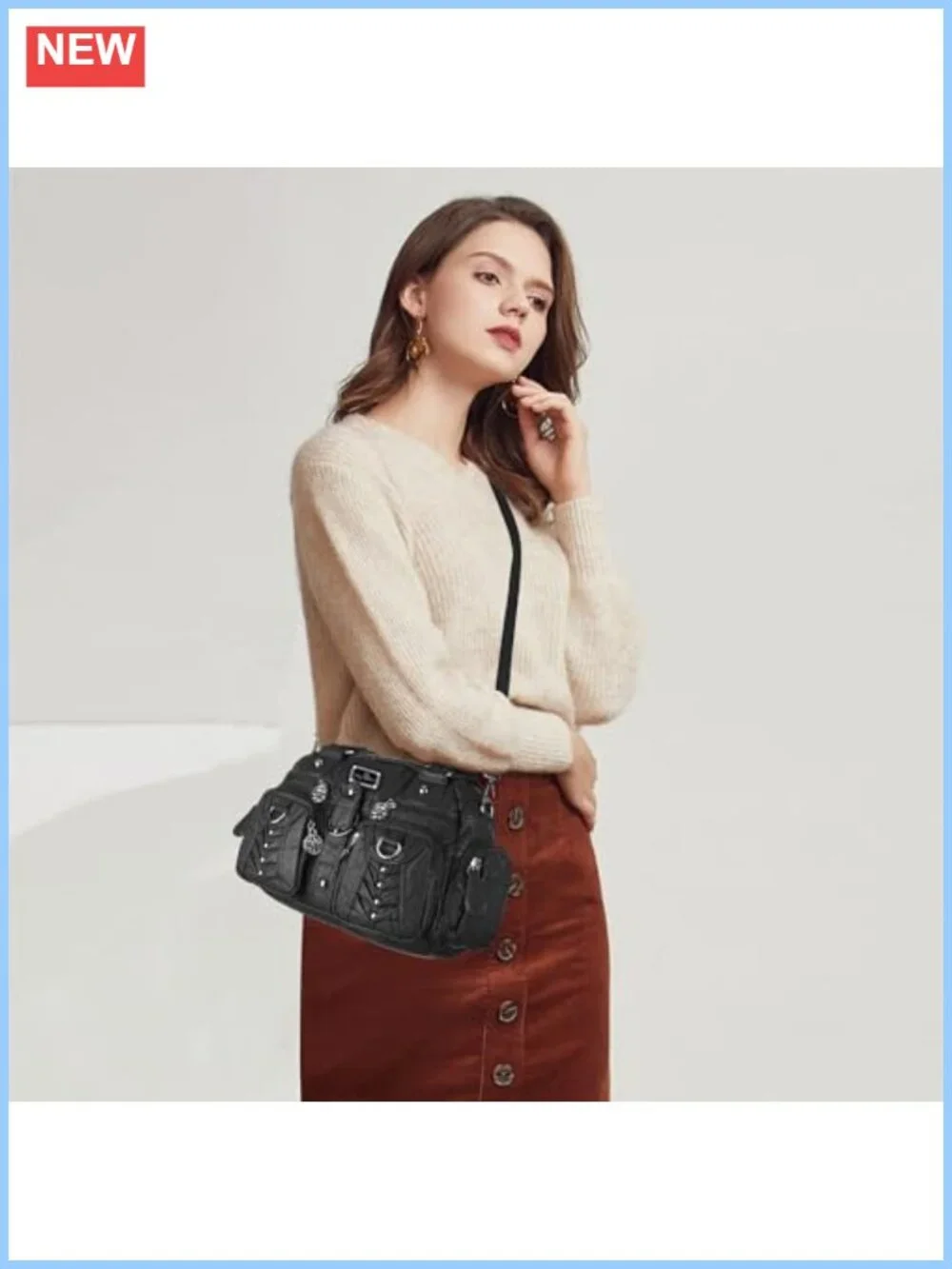 Soft Vegan Leather Hobo Crossbody Shoulder Bag Multipocket Purse